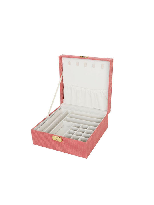 Versa Jewellery Box Red Polyester Cardboard 21.5 X 9 X 21.5 Cm