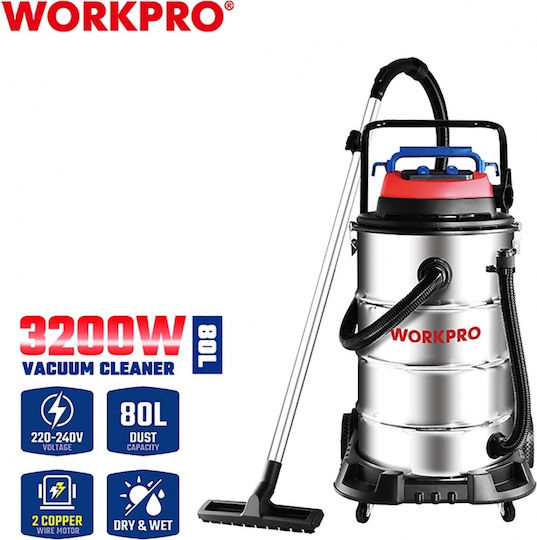 WorkPro Vacuum Wet / Dry 3200W with Stainless Bin 80lt