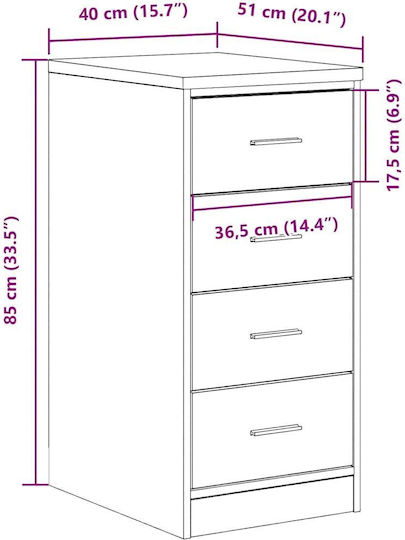 vidaXL Office Storage Drawer from Solid Wood Grey 40x51x85cm