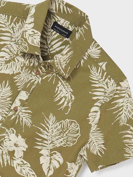 Kinder Blumen Hemd Kurzarm Khaki Ecofriends
