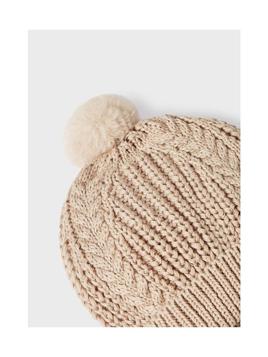 Mayoral Kids Beanie Set with Gloves Knitted Beige for Newborn