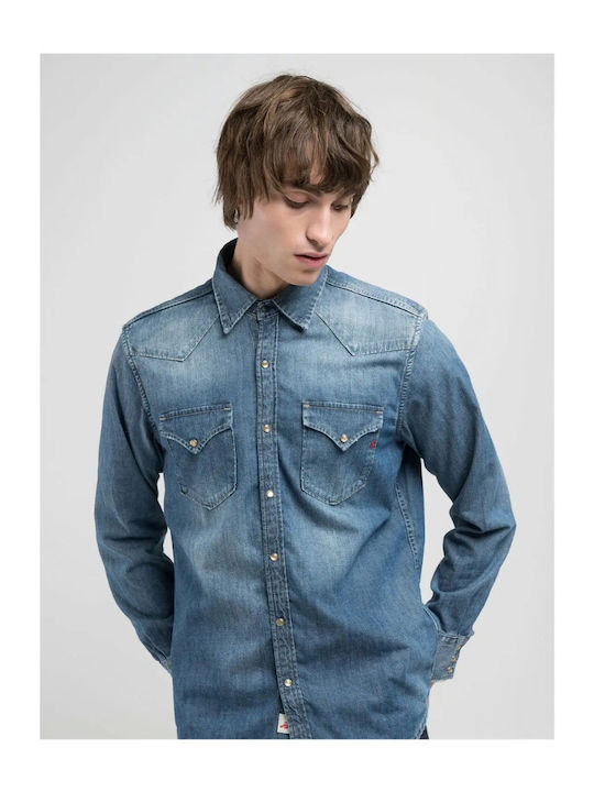 Cămașă Din Denim cu Mânecă Lungă, Regular Fit, Albastru Mediu