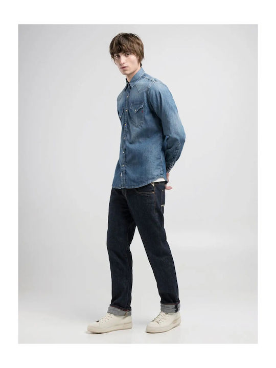 Cămașă Din Denim cu Mânecă Lungă, Regular Fit, Albastru Mediu