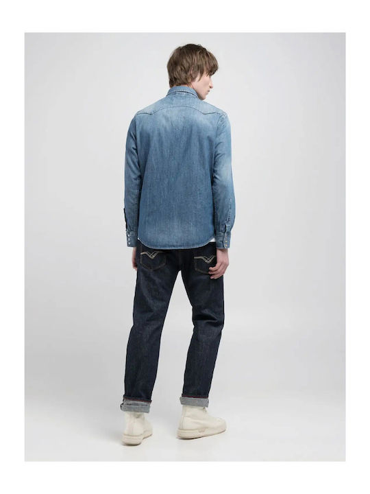Cămașă Din Denim cu Mânecă Lungă, Regular Fit, Albastru Mediu