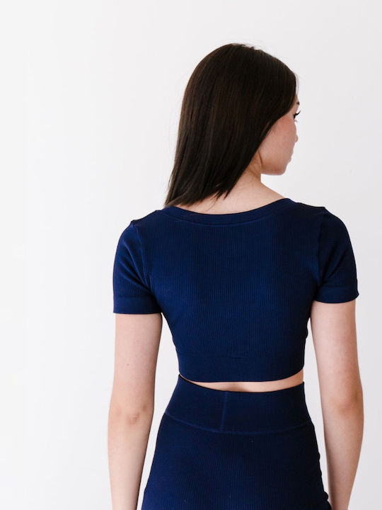 Amouna Γυναικείο Crop Πουλόβερ Navy Μπλε