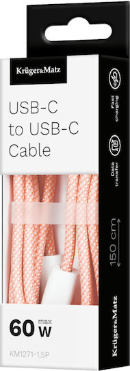 Cablu Kruger&matz Basic 1.5m Roz USB Tip C la USB Tip C 60W
