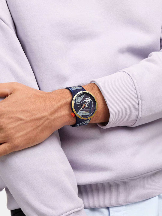 Swatch Golden Damen Uhr mit Blau Kautschukarmband