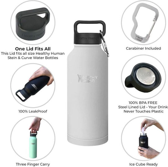 Healthy Human Stein Bottle Thermos Stainless Steel BPA Free 621ml Pure White With Straw