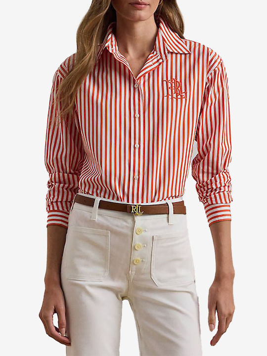 Ralph Lauren Women's Striped Long Sleeve Shirt Orange