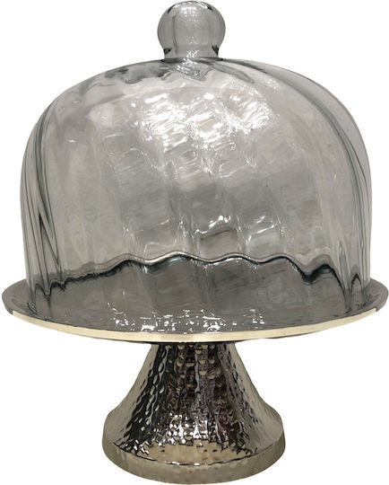 Karvounis Kuchenständer Metallisch mit Deckel & Fuß Silber 23x23x19cm