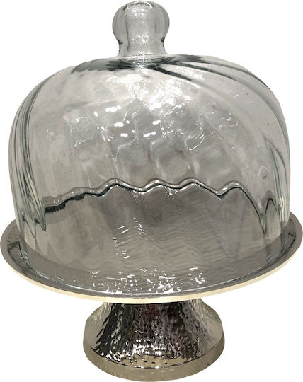Karvounis Kuchenständer Metallisch mit Deckel & Fuß Silber 23x23x19cm