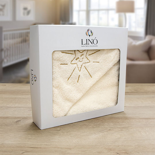 Lino Home Baby Hooded Towel Smiley Ecru 75x75cm