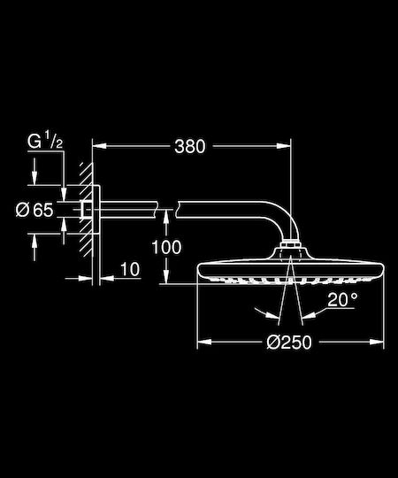 Grohe Tempesta 250 Στρογγυλή Κεφαλή Ντουζ 50.5cm με Βραχίονα