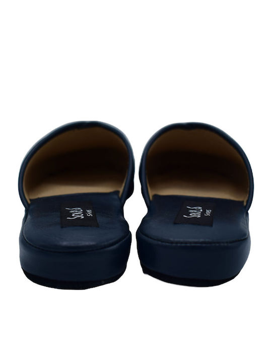 Leather Winter Women's Slippers Blue