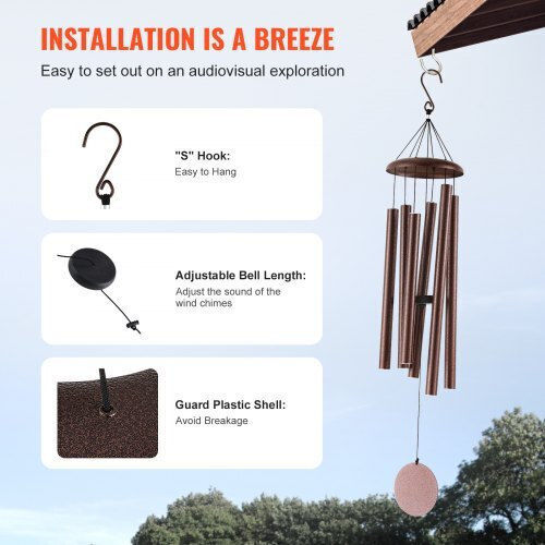 Vevor Decorative Wind Chimes Garden Metal 114.3cmx20cm 6pcs JSFLQTS45INCMP911V0