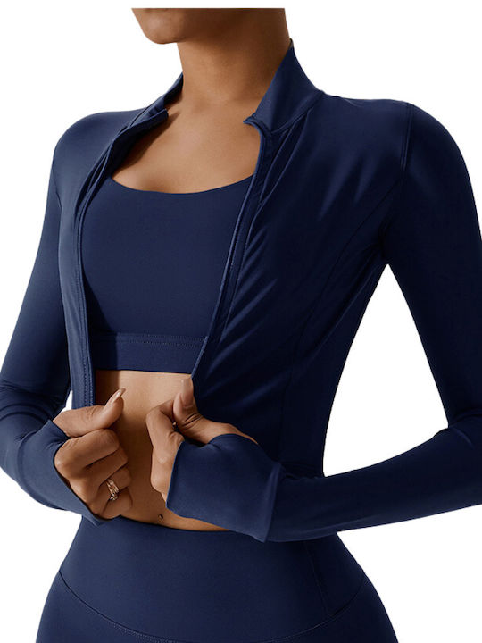 Monica Short Women's Cardigan with Zipper in Navy Blue Color