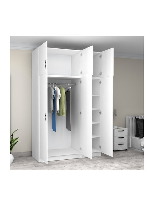 Victoria Τρίφυλλη Ντουλάπα με Πατάρι Λευκό 150x60x240cm