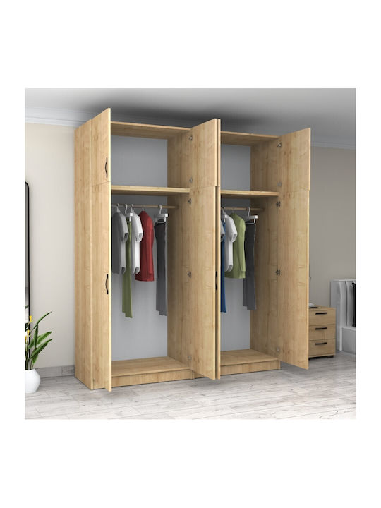Patru uși Dulap de Haine Victoria cu Spațiu de Depozitare Natural Beech 200x60x240cm
