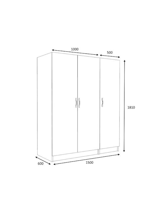 Triple Door Wardrobe Victoria White 150x60x181cm