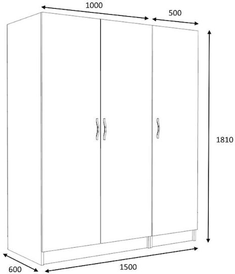 Тройна врата Гардероб Victoria Бял 150x60x181см