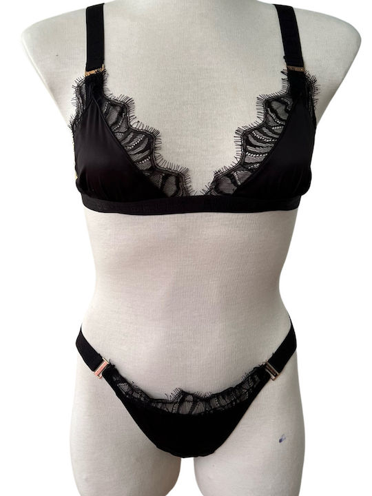 Bluebella Dantelat Set de Lenjerie cu Șir de caractere Negru
