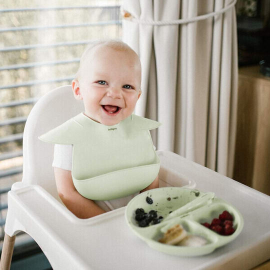 Babyono Waterproof Silicone Baby Bib with Button and Pocket Mint for 6 Months+