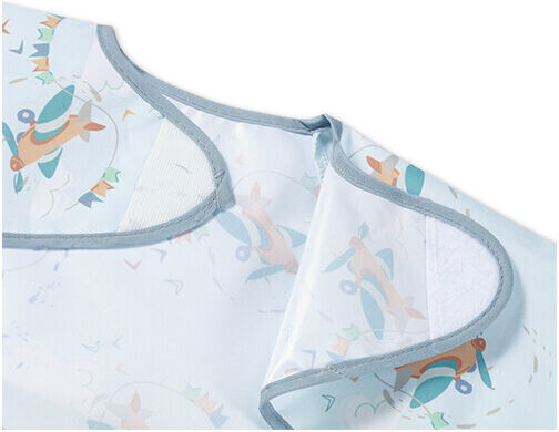 Babyono Plane Waterproof Plastic Coverall with Hook & Loop Fastener Pocket & Sleeves Light Blue for 6 m+