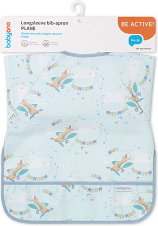 Babyono Plane Waterproof Plastic Coverall with Hook & Loop Fastener Pocket & Sleeves Light Blue for 6 m+