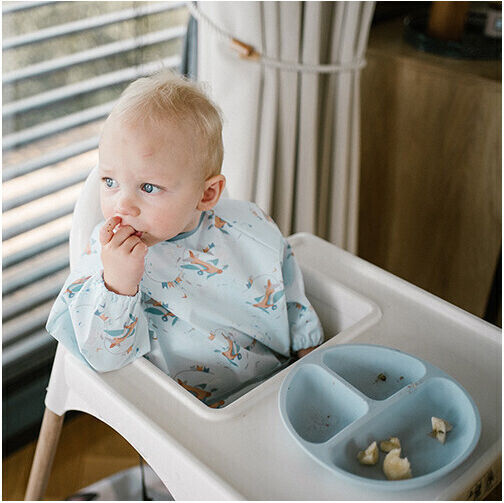 Babyono Plane Waterproof Plastic Coverall with Hook & Loop Fastener Pocket & Sleeves Light Blue for 6 m+