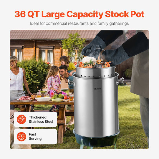 Vevor 36qt Stainless Steel Stockpot Kitchen Sauce Pot with Basket Lid