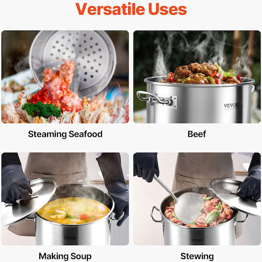 Vevor 36qt Stainless Steel Stockpot Kitchen Sauce Pot with Basket Lid