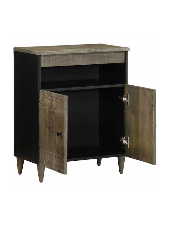 Chest of Drawers of Solid Wood Black Velvet-Black Metal 60x33x75cm