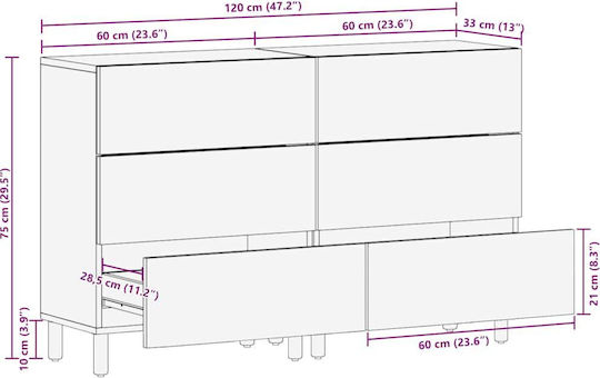 Comoda pentru Dormitor din Lemn Masiv Maro 60x33x75buc