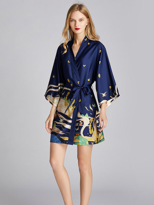 La Lolita Amsterdam Summer Women's Satin Robe Navy Blue Harper