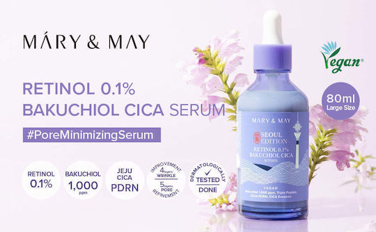 Mary & May 0.1% Bakuchiol Cica Beruhigend & Anti-Aging Serum Gesicht mit Bakuchiol & Retinol 80ml