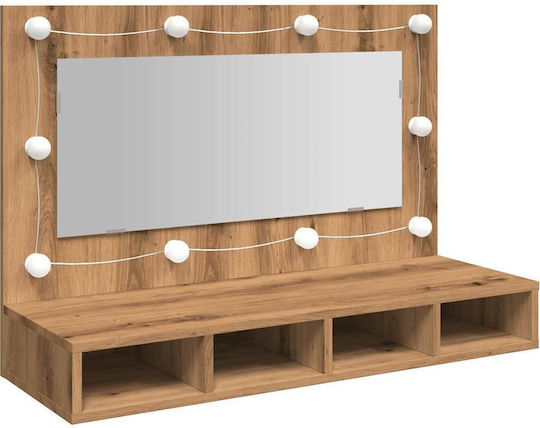 Wandmontage Schminktisch Schlafzimmer Holz Braun mit Spiegel 90x31.5x62cm