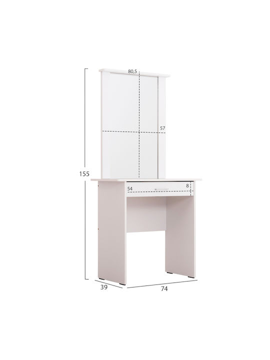 Schminktisch Crystel Hölzern White mit Spiegel 74x39x155cm