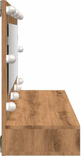 Wandmontage Schminktisch Schlafzimmer Holz Braun mit Spiegel 90x31.5x62cm