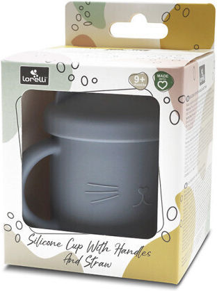 Lorelli Baby Cup with Handles and Straw made of Silicone Gray for 9m+m+