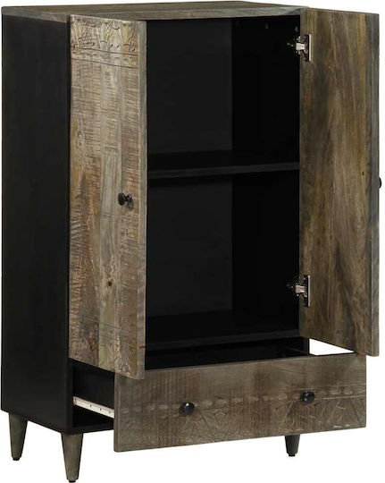 Floor-standing Living Room Display Cabinet made of Solid Wood with Glass Black 60x33x110cm Floor-standing Living Room Display Cabinet made of Solid Wood with Glass Black 60x33x110cm
