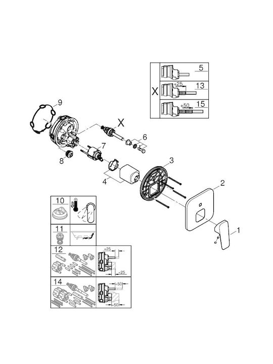 Grohe Mischpult Einbau für Dusche 2 Ausgänge Silber 4067393010647