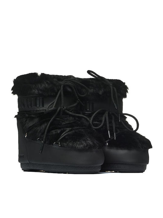 Icon Low Faux Damenstiefel mit Pelz Schwarz