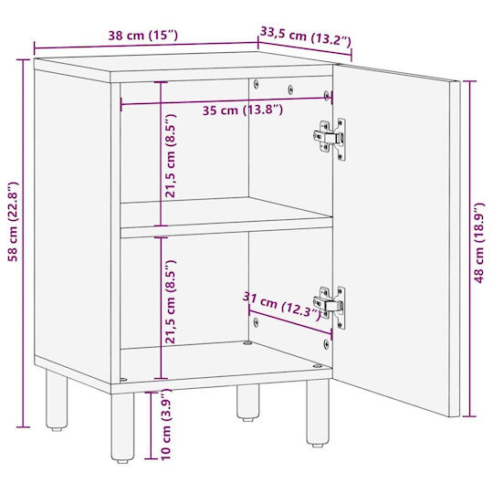 vidaXL Lemn Cabinet de baie L38xA33.5xÎ58cm Maro