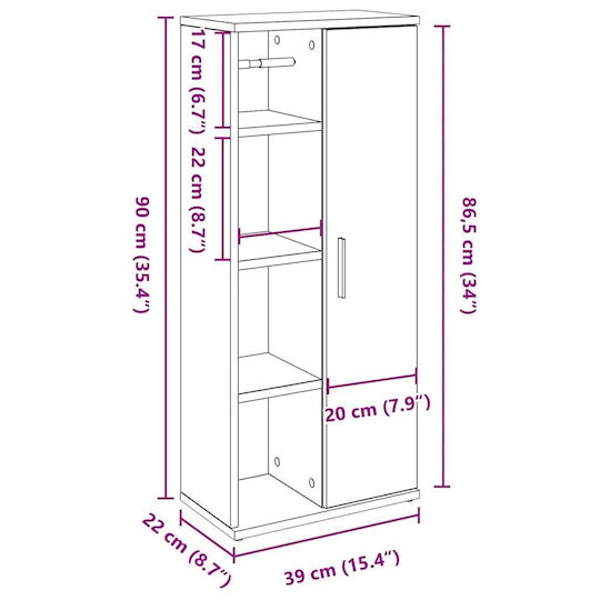 vidaXL Ντουλάπι Μπάνιου 39x22x90cm Καφέ