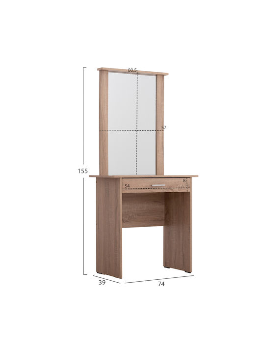 Bodenstehende Schminktisch Schlafzimmer Crystel Holz Sonama Eiche mit Spiegel & Hocker 74x39x155cm
