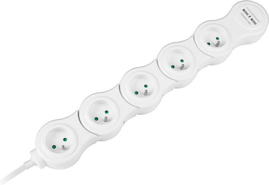 Lechpol Power Strip 5 Positions with USB-A and Cable 1.5m