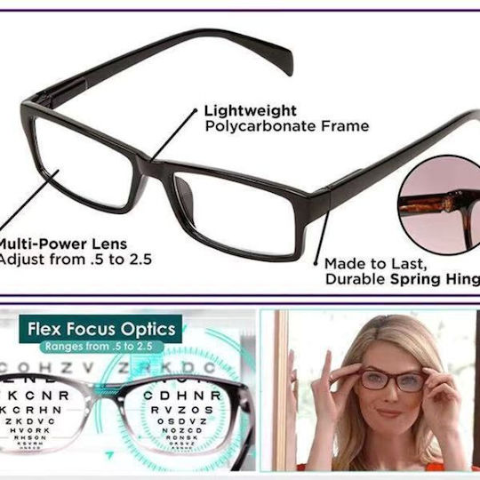 One4all Reading Glasses Auto-adjustable Diopters From +0.5 To +2.75 Black 4 Lens Cleaning Brushes Multicolor