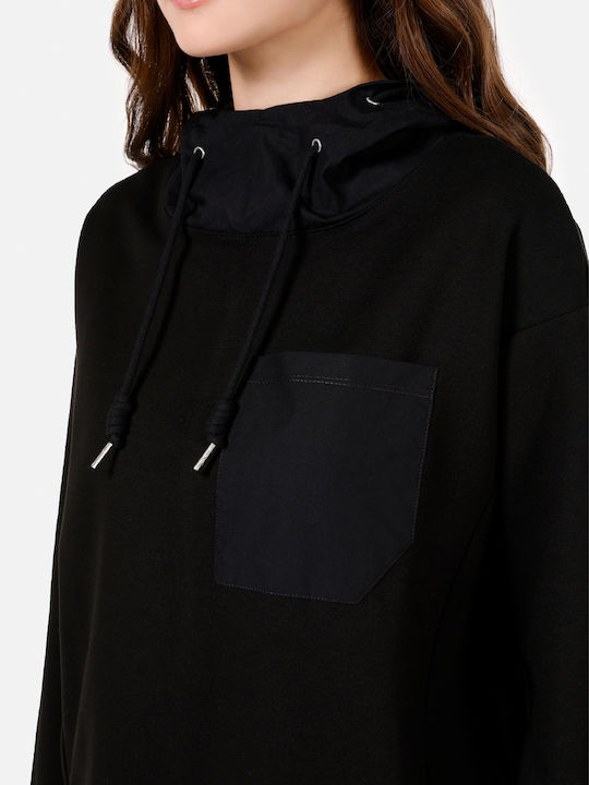 Long Women's Sweatshirt Hooded Black