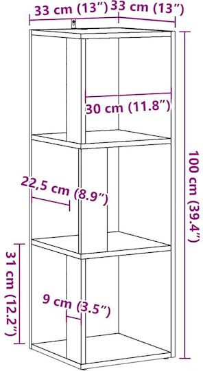Corner Bookcase Old Wood 33x33x100cm
