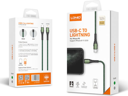 Ldnio LC112 Braided USB-C to Lightning Cable 30W Γκρι 2m